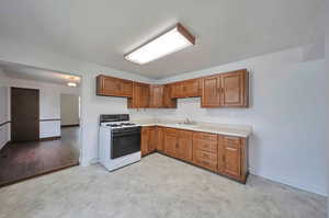 Kitchen looking into formal dining area.