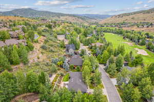 Aerial view featuring a mountain view