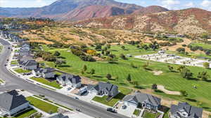 Aerial view featuring a mountain view