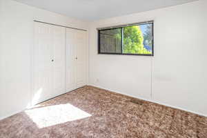 Bedroom featuring carpet floors and a closet