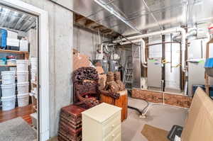 Basement with new water heater 2 furnaces 2 water heaters