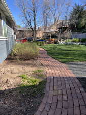 Exterior space with a wooden deck