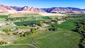 Aerial view with a mountain view and a rural view