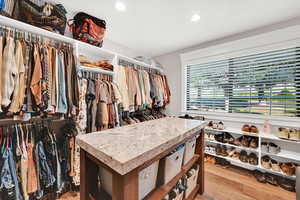 Spacious closet with hardwood / wood-style floors