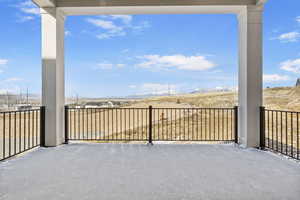 View of patio / terrace with a mountain view