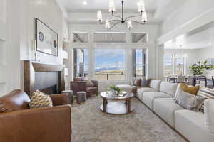 Living room with a chandelier and carpet