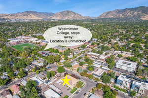 Birds eye view of property with a mountain view