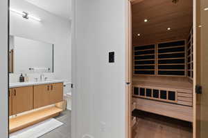 View of sauna / steam room featuring hardwood / wood-style flooring