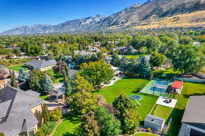 Aerial view with a mountain view