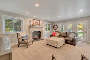 Living room with light carpet