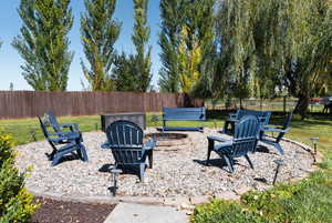 Exterior space with an outdoor fire pit