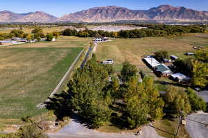 Aerial view with a mountain view and a rural view