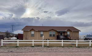 Ranch-style home with a fenced front yard