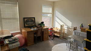 View of carpeted office/bedroom