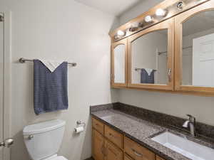 Bathroom featuring vanity and toilet