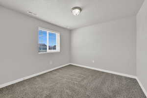 Carpeted empty room with a textured ceiling