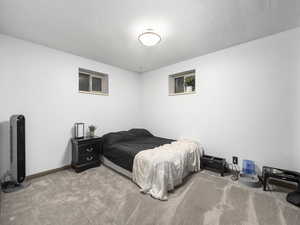 Bedroom with carpet flooring