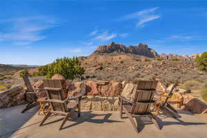 View of patio featuring a mountain view