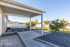 Looking southwest from ramp through covered patio