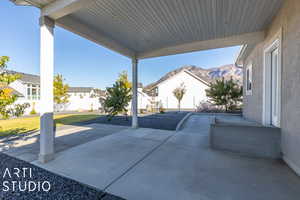 Covered patio on west side of home looking north