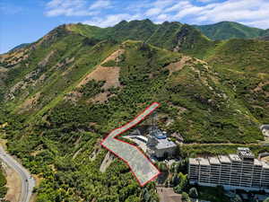 Aerial view featuring a mountain view