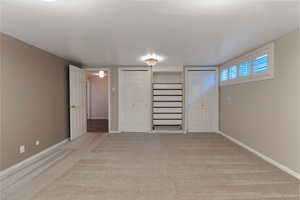 Interior space with light colored carpet