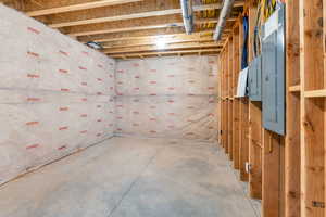 Basement storage featuring electric panel