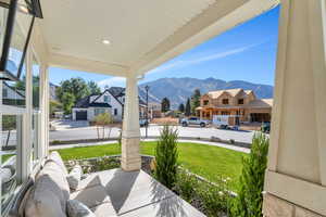 Front porch featuring a mountain view