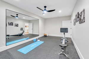 Exercise area with ceiling fan