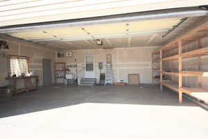 Garage featuring a garage door opener and sink