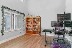 Office area featuring wood-type flooring