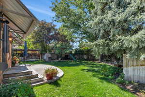 View of yard with a patio and a playground