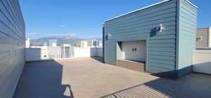 View of patio / terrace with a mountain view