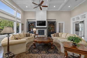 Gas Fireplace, Coffered Ceiling