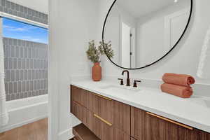 Bathroom with wood-type flooring and vanity