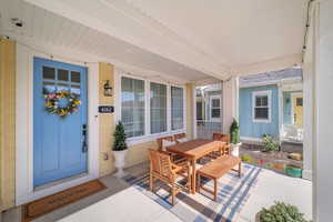 View of patio featuring covered porch