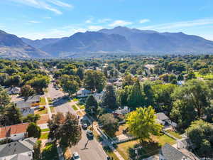 Aerial view featuring a mountain view