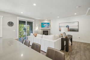 Living room featuring dark wood-type flooring