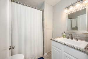 Bathroom with tub/shower.