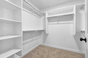 Walk in closet with light carpet