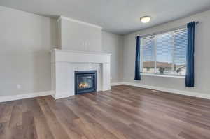 Living room with dark wood-style floors