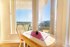 Dining space featuring a mountain view