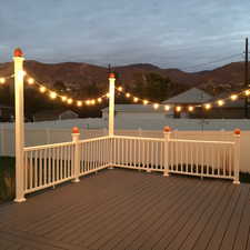 Deck featuring a mountain view