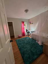 Bedroom with wood-type flooring