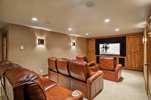 View of carpeted home theater