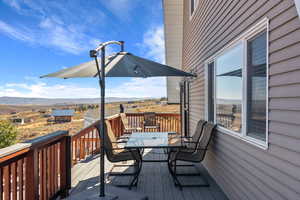 Wooden deck with a mountain view