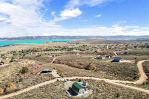 Bird's eye view featuring a water and mountain view