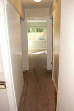 Hallway featuring carpet