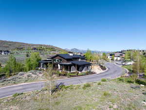Aerial view of a mountain backdrop