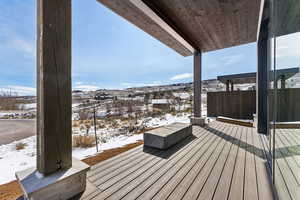 View of snow covered deck